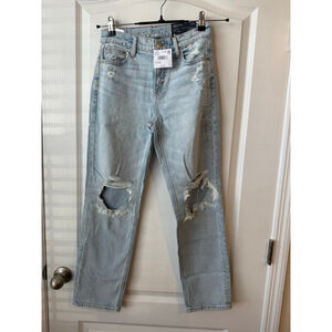 Women's American Eagle Light Blue Distressed Ankle Straight Jeans Size 0